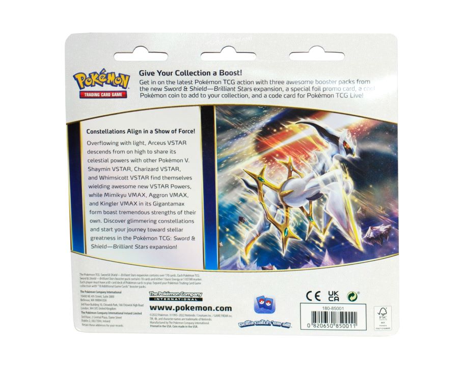 Pokémon TCG: Sword & Shield - Brilliant Stars 3 Booster Packs, Coin & Promo Card - 2 Choices